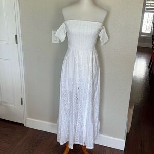 NWT J O A Just One Answer white eyelet ruched maxi dress XS built in short
